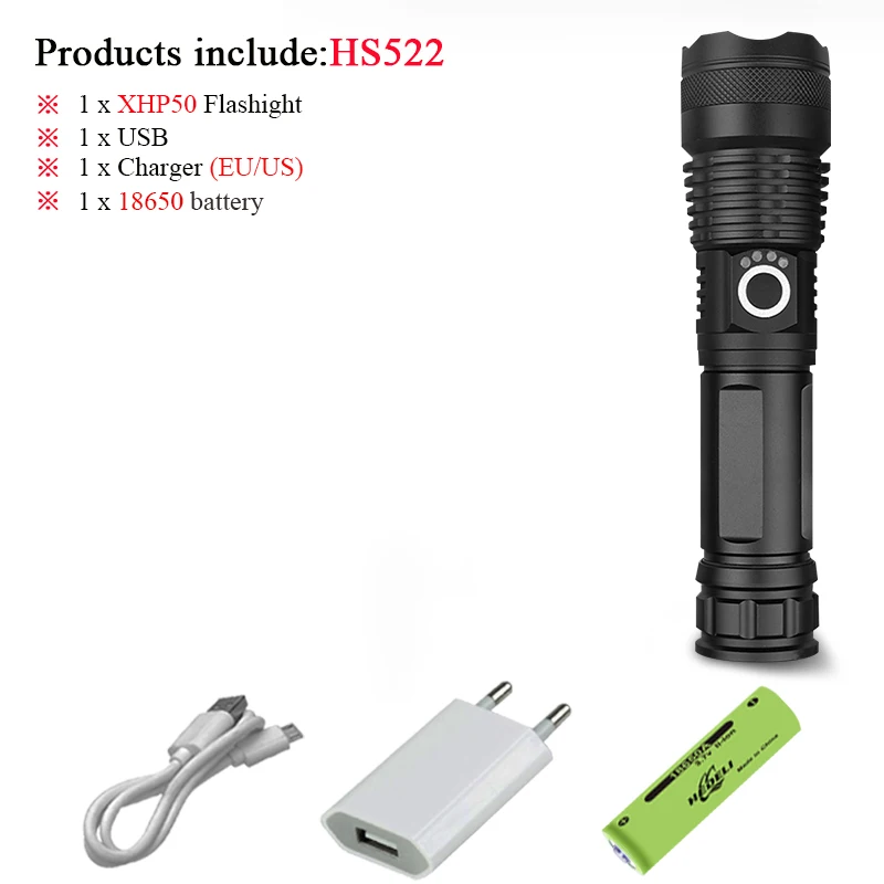 led flashlight 8000 lumens xhp70.2 most powerful flashlight 26650 usb torch xhp70xhp50 lantern18650 hunting zoom lamp handlight - Испускаемый цвет: DHS522B1