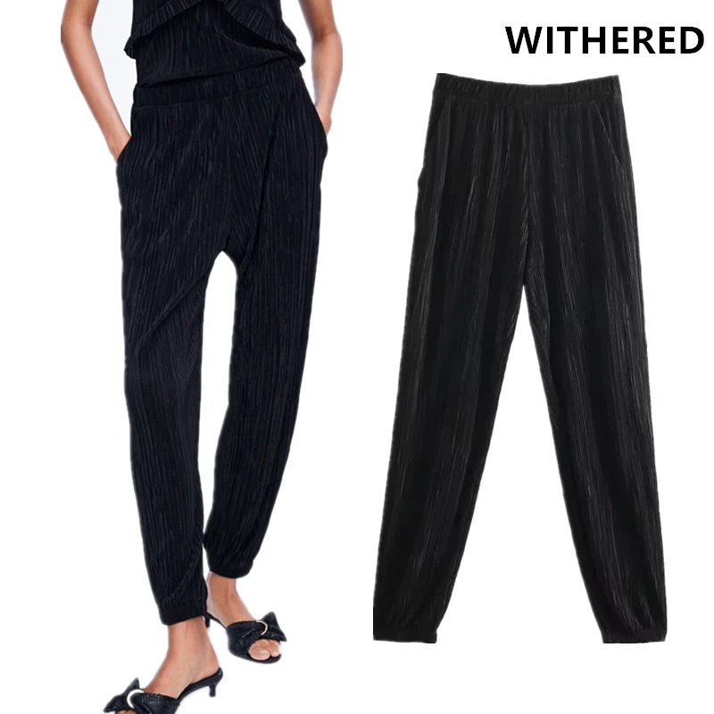 

Withered 2019 england urban pleated collect waist Jogging pants harem pants women pantalones mujer pantalon femme trousers women