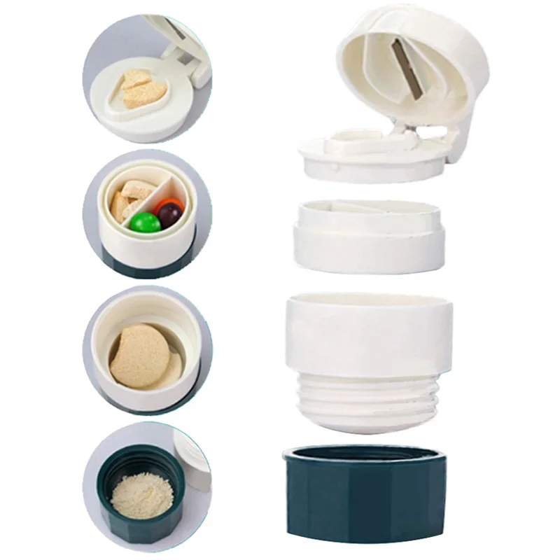 4 Layer Pill Crusher Grinder Medicine Splitter Cut Pills Storage Cutting Tablets Container Home Milling Box Drug Sharpener Case