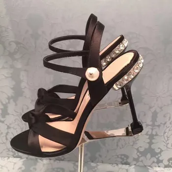 

Pearl Rhinestone Sandalias Mujer 2019 Butterfly-knot Decor Chaussures Femme High Heels Ladies Shoes Luxury Summer Sandals Women