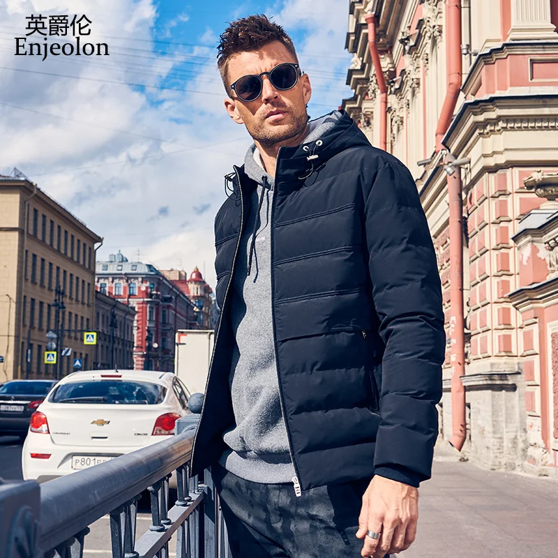 

Enjeolon Brand winter Cotton Padded hooded Jacket Men thick hoodies Parka coat male Quilted winter jacket Coat 3XL MF0734