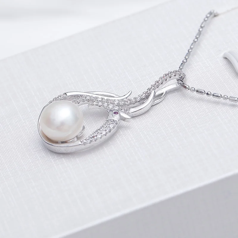 Unique Natural Pearl Phoenix Pendant Necklace, 9-10mm Freshwater Pearl, Fine Jewelry, 925 Silver Pendant Gift For Women