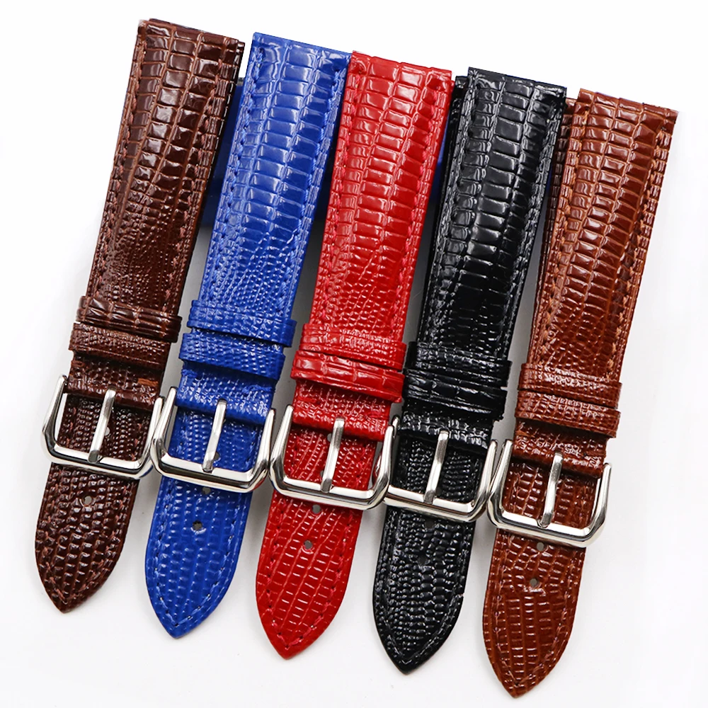 Rolamy 18 20 22mm Genuine Leather Lizard Grain Watch Band For Tag CARRERA Omega Montblanc Panerai Daytona Submariner Tissot