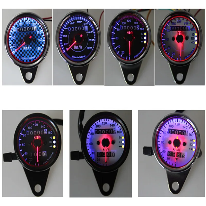 

7 Styles For Choose Universal Scooter Meter Motorcycle Odometer Speedometer Gauge Meter LED Backlight Black Electroplate Km/h