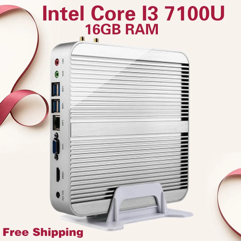 Mini PC Fanless 4K HTPC Fanless computer Intel HD Graphics 620 Top configuration Core i3 7100U