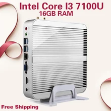 Mini PC Безвентиляторный 4 К HTPC Безвентиляторный компьютер Intel HD Graphics 620 Топ конфигурации Core i3 7100U Кабы Lac Win10 Бесплатная доставка