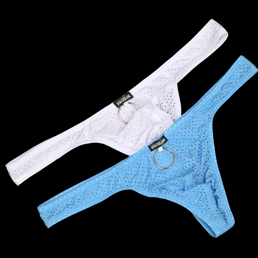 Sexy Gay Underwear Men Thong and G string Mesh Breathable Metal Hoop