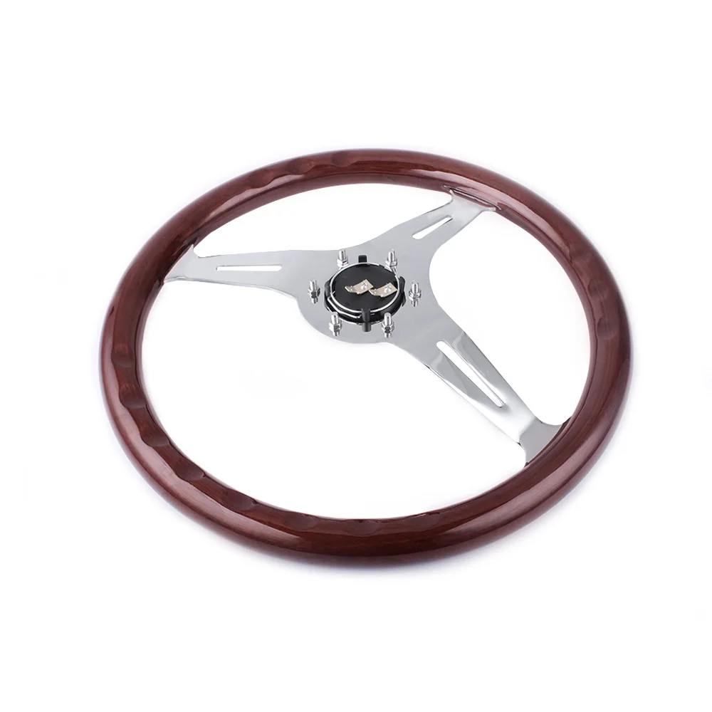 US $68.37 High Quility 15inch 380mm Steering Wheel Classic Sport Wooden Grain Silver Brushed Spoke Chrome Steering Wheel RsStw015B