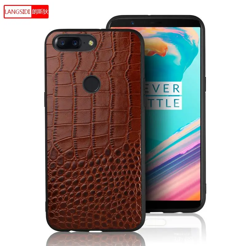 

LANGSIDI 100% Original Cow Leather Case for Oneplus 5T full body Silicon Protection Anti-knock Leather Custom Cover