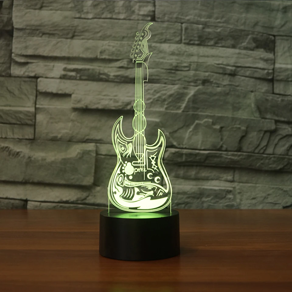Home Decor малыш Спальня постели музыка гитары лампа 3D светодиодный Ночные огни сенсорный выключатель Красочные градиент настроение освещения