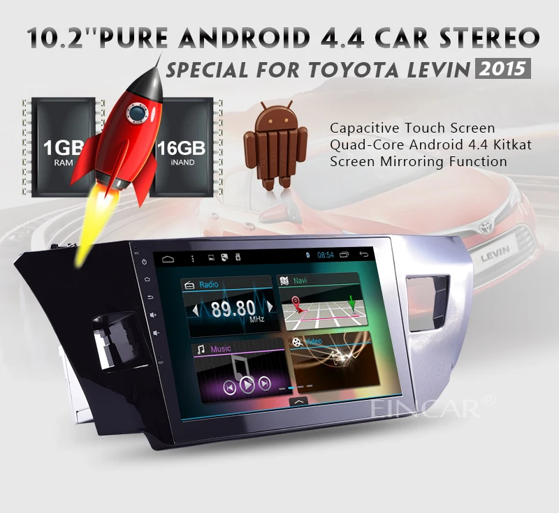 Top Android 4.4 Logo GPS Capacitive No-DVD Navigator Radio 10" Car Stereo PC HeadUnit AMP Map SD Mirror OBD2 For Toyota Levin 0