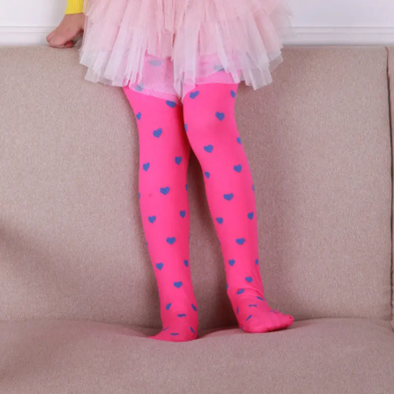 Модные детские леггинсы с принтом сердца яркие разноцветные колготки для девочек бархатные чулки BM88