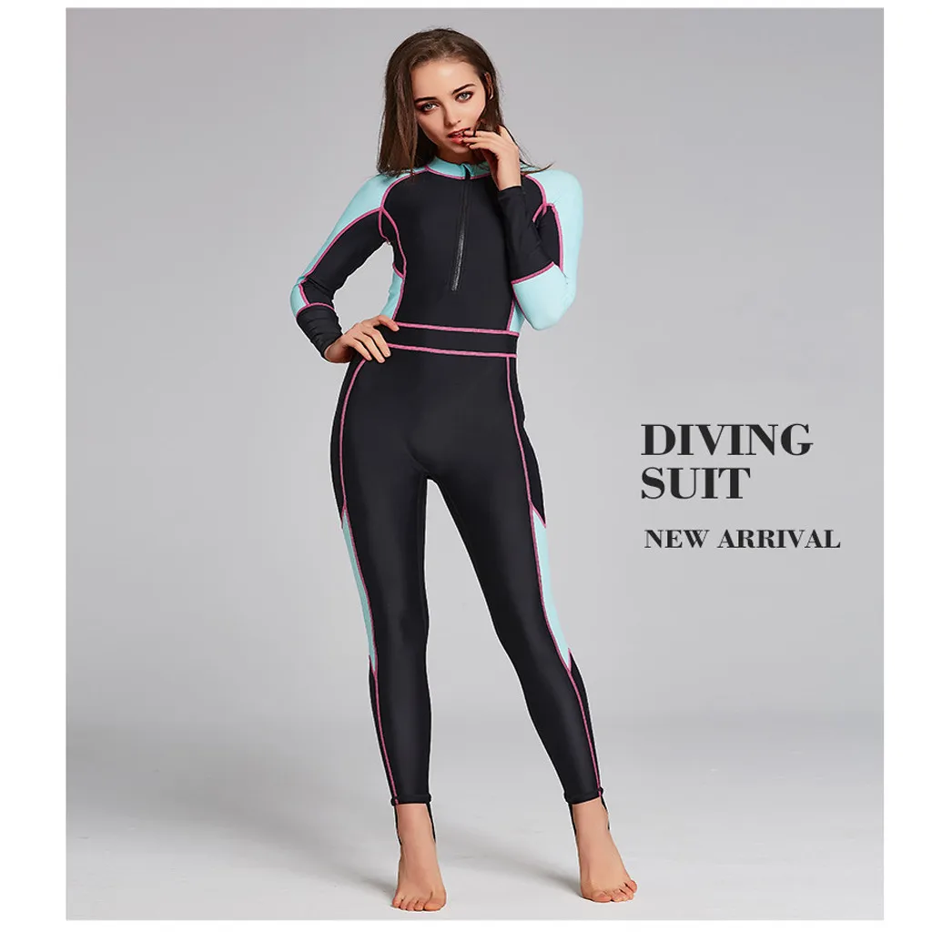 

Surf Clothing Women Surfing Swimsuit Swim Shirt Patchwork Swimsuit for Women One Piece Long-sleeve Surfing Suit Sun Protection