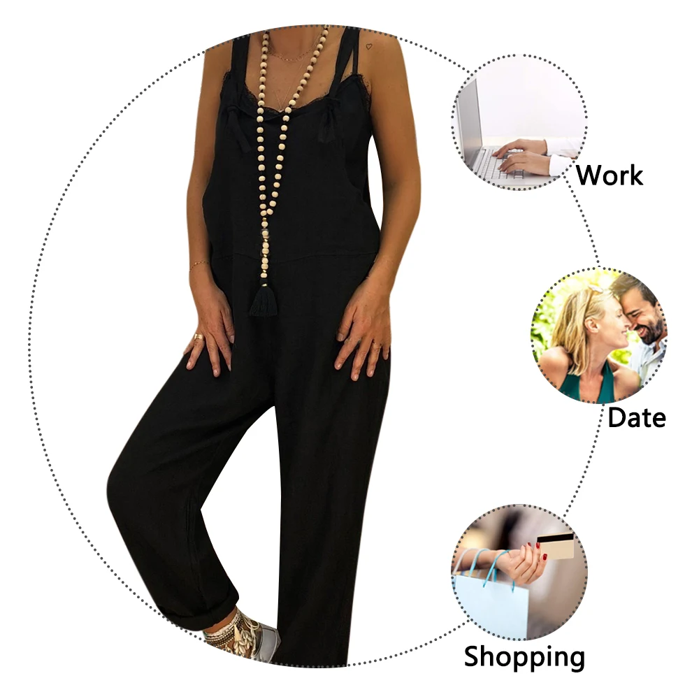 Women Adjustable Strap Loose Casual Jumpsuit Ladies Wide Leg Overall Long Rompers Pants Women Adjustable Strap Loose Casual Jumpsuit Ladies Wide Leg Overall Long Rompers Pants