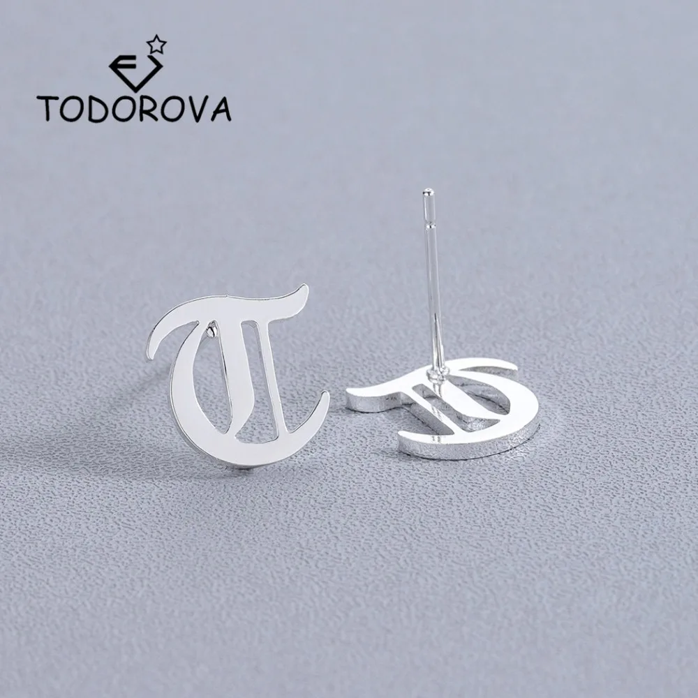 

Todorova Alphabet Stud Earrings for Women Men Rose Gold Sliver Stainless Steel Capital Initial T Ear Studs Minimalist Jewelry