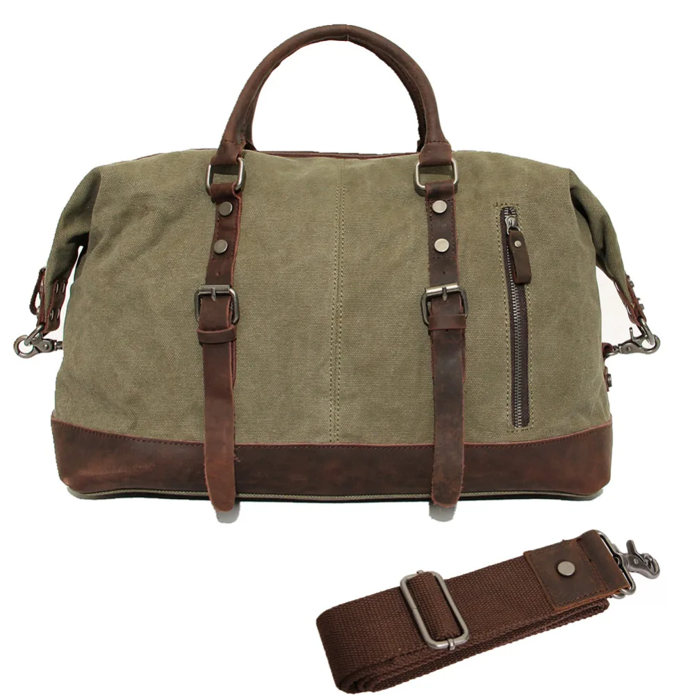 Bolso de viaje de cuero de lona Vintage, bolsas de equipaje de mano militares para hombres, bolso de fin de semana, bolso de viaje grande para noche, bolso de travel