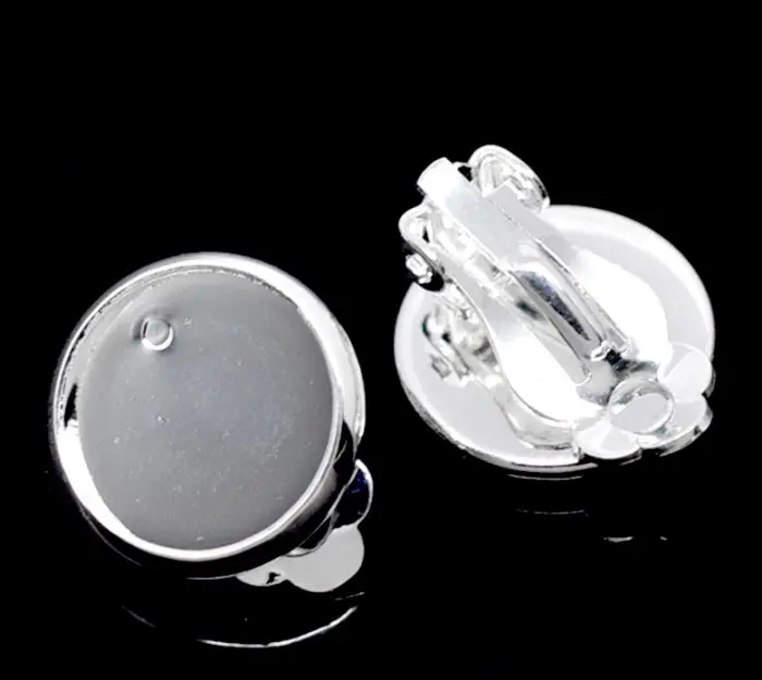 DoreenBeads Earring Clips Round Silver color Cabochon Setting(Fit 12mm