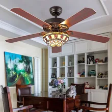 Яркий стеклянный абажур 52 дюймов коричневые деревянные лопасти потолочные вентиляторы огни винтажные витражи Тиффани Цветы Потолочные вентиляторы