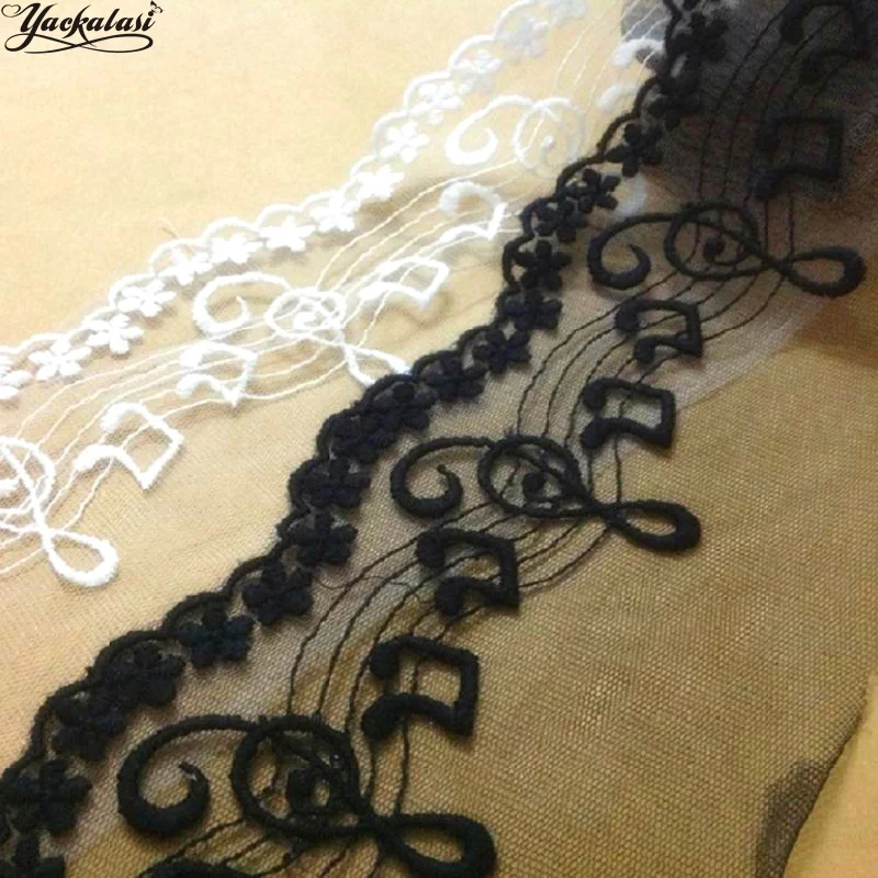 YACKALASI Cotton Embroidered Appliqued Music Notes 3D Flower Soft Tulle Fabrics Scalloped Sewing Apparel Trims 7CM | Дом и сад