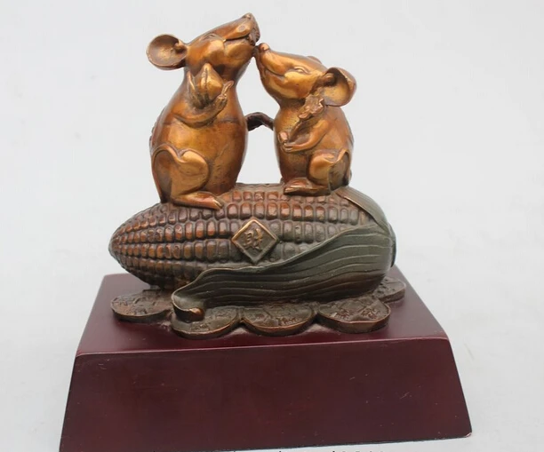 

wholesale factory 7"Chinese Art sculpture Scarce Royal Bronze Two Mouse eat Corn Statue