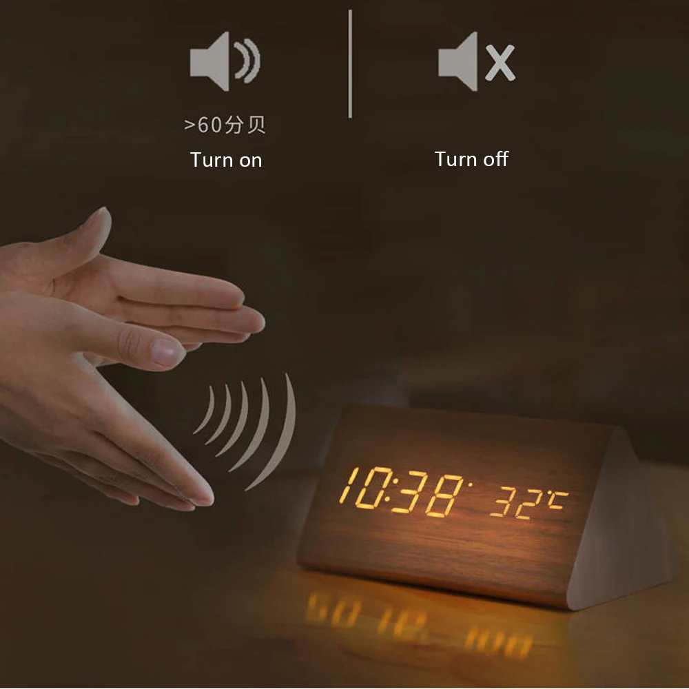 Светодиодный деревянный куб часы цифровой будильник Голосовое управление температура настольные часы студенческие прикроватные часы