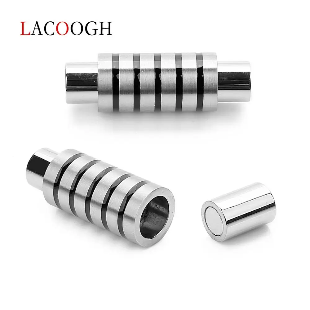 

Black Stripe 6mm Stainless Steel Magnetic Clasps Cylinder Tube Men Leather Cord Thread Bracelet End Connector DIY Jewelry Making