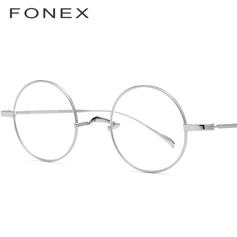 FONEX титановая оправа для очков, мужские ультралегкие ретро женские круглые очки для близорукости, оптические очки по рецепту, винтажные очки 19120 - Цвет оправы: Серебристый