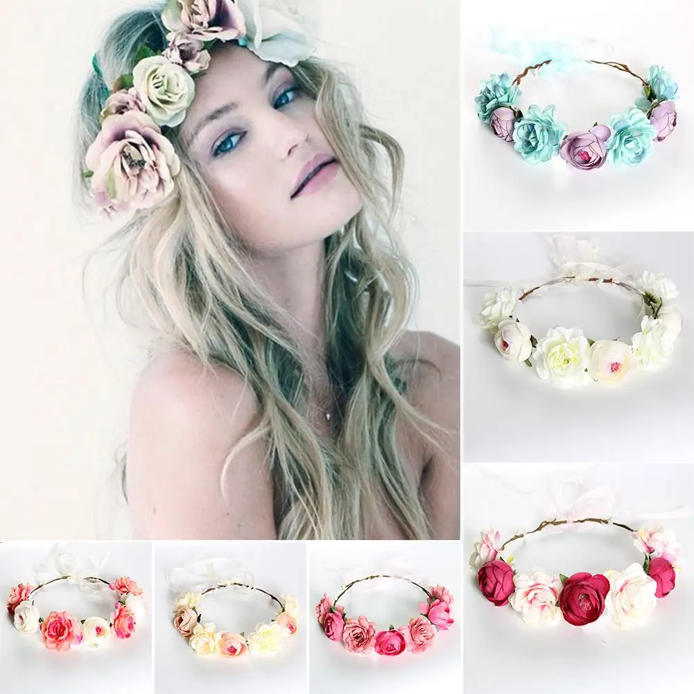 

Bohemia Handmade Floral Headband Women Flower Crown Wedding Garland Hair Accessories Girls Flower Hairband Bridal Headdress