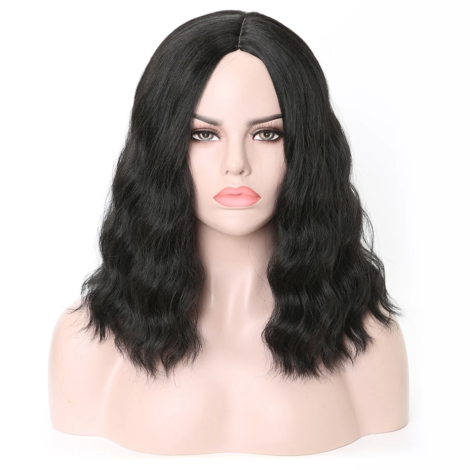 Rosa Star Short Wavy Synthetic Wigs For Women Middle Part Black Heat Resistant Cosplay Costume Wig 11 Color - Color: Black