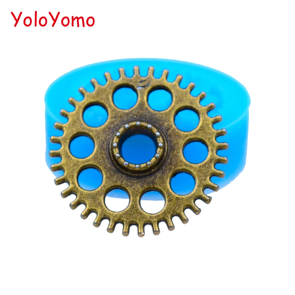 

007ST Steampunk Gear Flexible Silicone Push Mold 25mm - Bakeware Air Dry Polymer Clay Cabochon Molds, Food Safe
