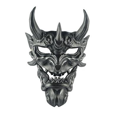 Да японский Akwu Prajna маска хання гримаса злой Дьявол Голова Хэллоуин ужас Wraith буддизм Prajna призрак Косплей Ханья маски - Цвет: Серебристый