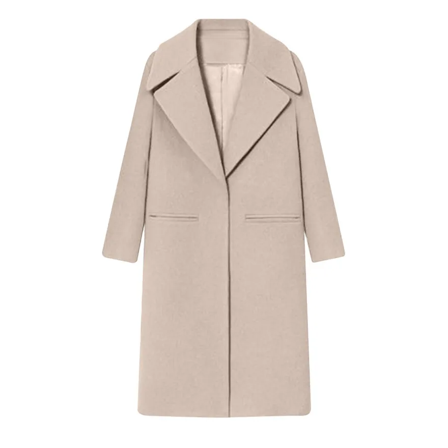 A Fashion khaki black Coffee green khaki Lapel Coat Sleeve Womens Trench green coffee Long Wool Outwear Winter 1106 Overcoat 733 Black rXZ5qw5d