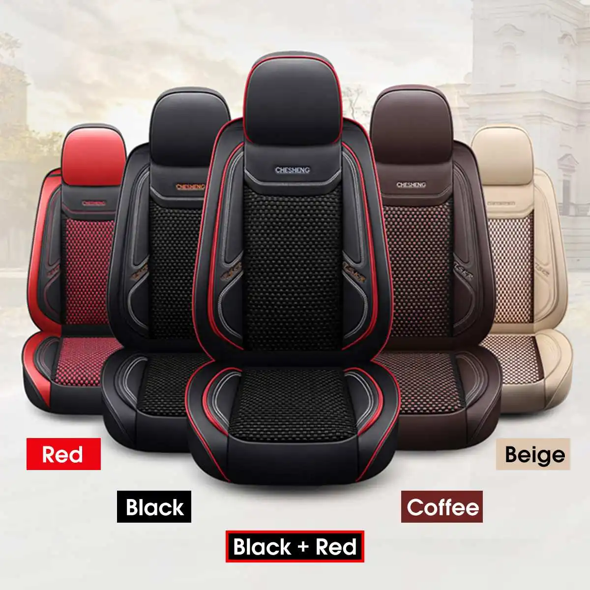 

Universal Leather Car Seat Cover Summer Cool Seat Cushion Breathable Ice Silk Racing Auto Cushion Pad Headrests Waist-Pillows
