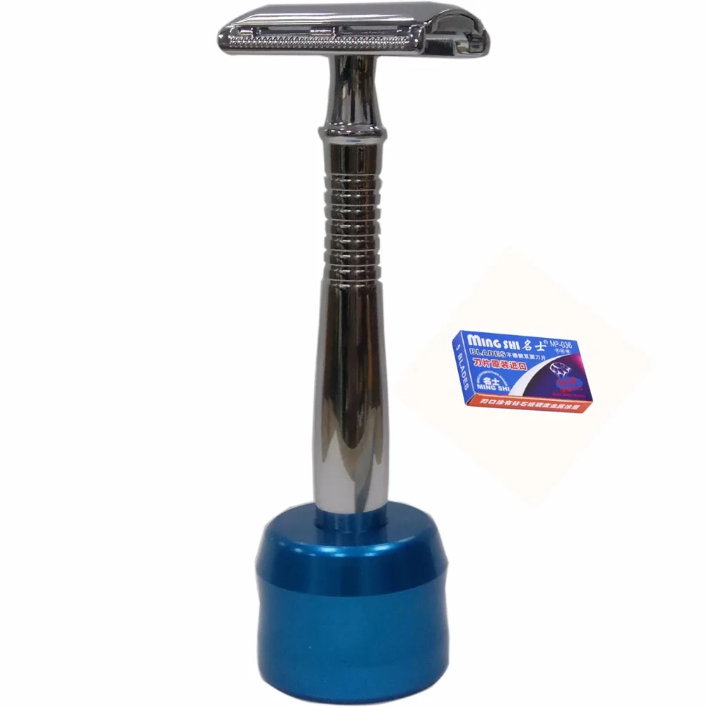 1 Razor 1 Stand 5 Blades Double Edge Razors Men Shaving Set Long Safety