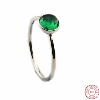 

925 Sterling Silver May Droplet Birthstone Royal Green Crystal Rings for Women Jewelry Wisdom & Growth & Patience FLR102(5)