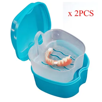 

2017 * Denture Bath Box Case Dental False Teeth Storage Box with Hanging Net Container