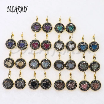 

10 pairs druzy earrings hook earrings heart shape imitation druzy wholesale jewelry gems jewelry for women 7019