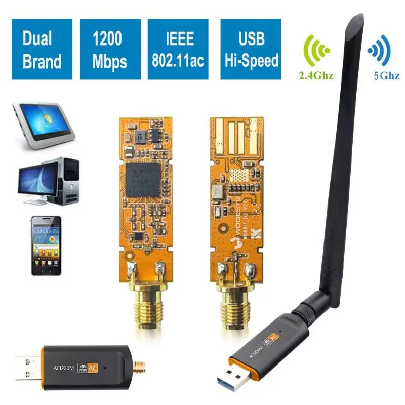 Быстрая 2,4G/5,8G wifi 1200Mbps USB 3,0 двухдиапазонный адаптер беспроводная сетевая карта переменного тока с поворотная антенна с 802.11ac для Lapto