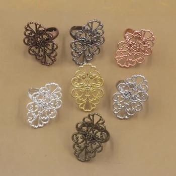 

Multi-color Plated Rings Settings with 20*30mm Filigree Flower Bases Brass Metal Blanks Adjustable Ring Findings DIY Making