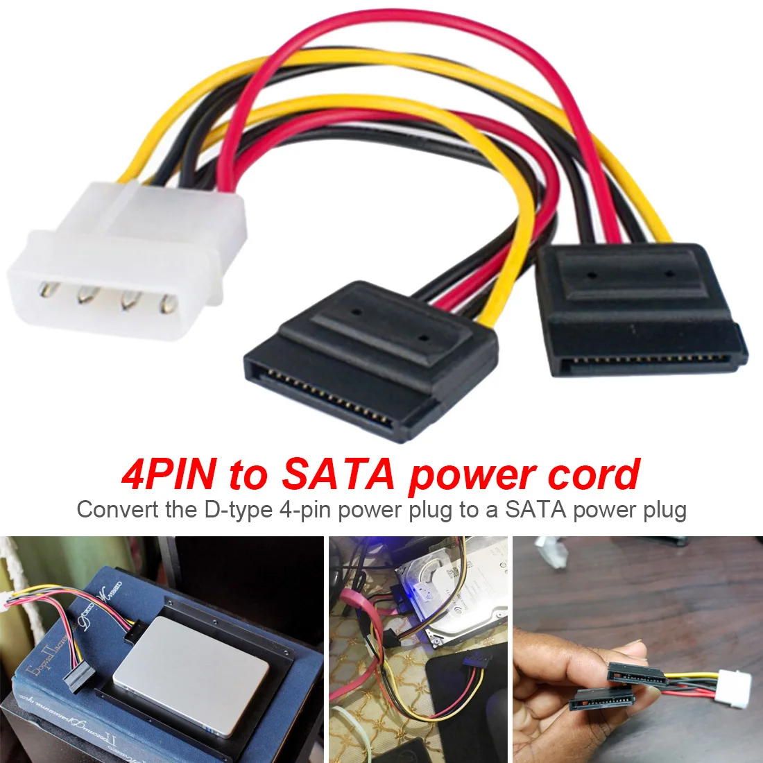 

4Pin IDE Molex 1 Male to 2 Female Cable Adapter USB2.0 IDE to Serial ATA SATA HDD Hard Drive Power Supply Cable