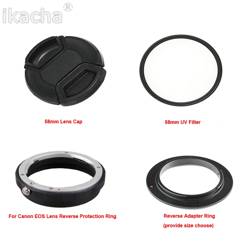 4 In1 Camera Macro Lens Reverse Adapter Protection Set for Canon 60D 70D 600D 700D 750D 1200D 100D Lens 58mm UV Filter (1)