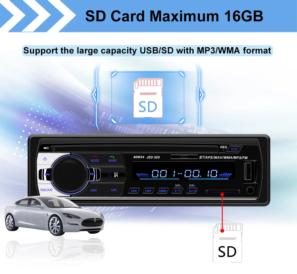 1 Din автомобильный Estereo Para ro радио Bluetooth Jsd 520 ото Teypleri Aux In Usb тв тюнер 12 V-24 V