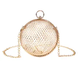 Дропшиппинг полый металлический шар Для женщин сумка Золото клетки Для женщин круглый клатч вечерние женские Роскошные Свадебная