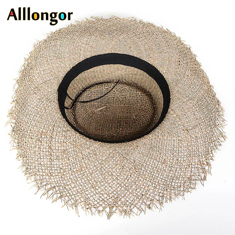 Natural Grasses Fashion Breathable Summer Hat Women Straw Beach Sun Hats hand-knitted wide brim Sunhat chapeau femme ete