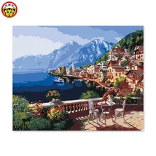 Цифровая живопись маслом, известная живопись, ручная работа, вид на море, горы, море, приморский город, Средиземноморское море