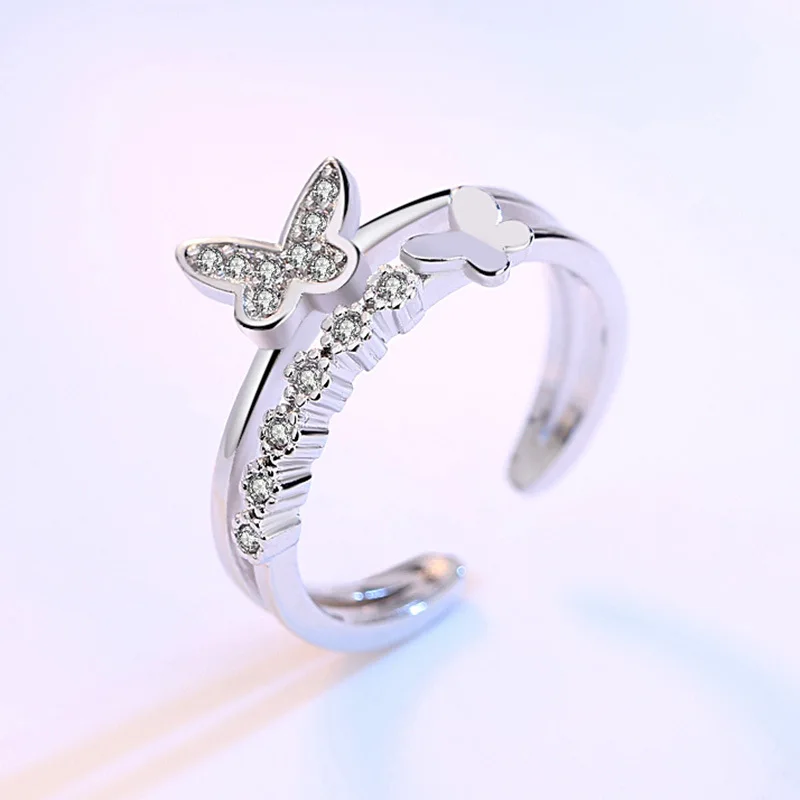 Женское Открытое кольцо с двойной бабочкой кристаллами|anel fashion|open ringfashion rings |