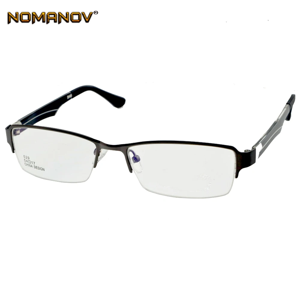 

Nomanov = Half-rim Alloy Frame Eyeglasses Custom Made Prescription Myopia / Reading Optical Or Photochromic Gray Brown Lenses