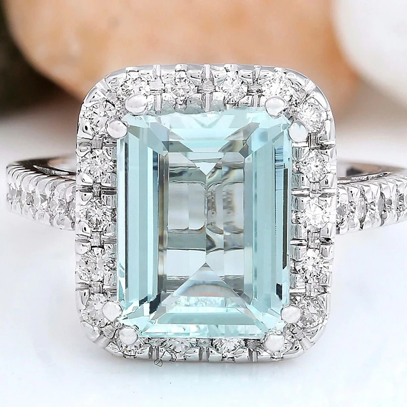 

Classic Sky Blue Stone Rings for Women Rhinestone Ring Ladies Accessories Ring Luxury Jewelry Bague Femme Anillos Mujer O5H886