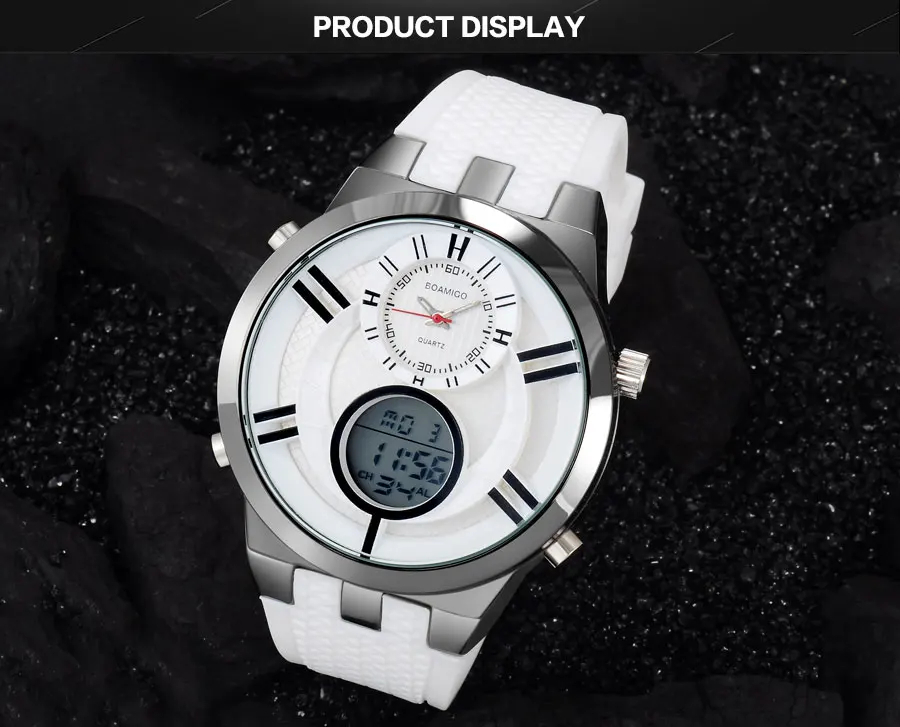 BOAMIGO Mens Watches Top Brand Luxury Dual Display Digital Military Quartz Watch White Rubber Gift Wristwatches for Casual Dress (12)