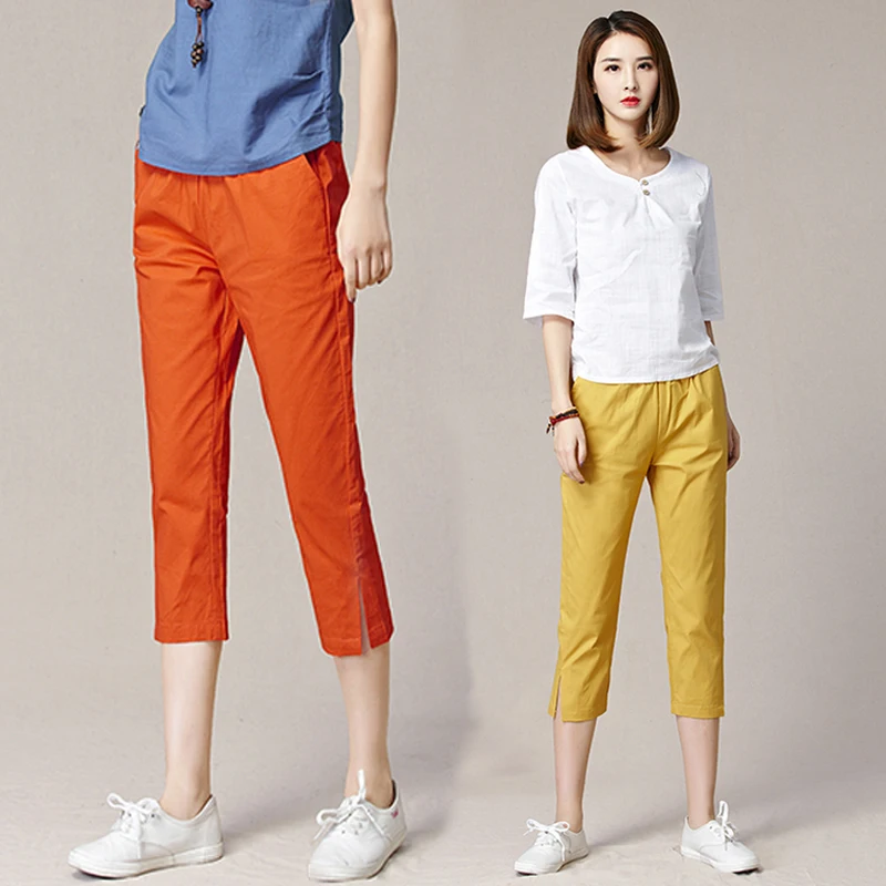 Solid Color Capri Pants For Woman 2020 Summer Casual Harem Pants Women's Clothing Plus Size Elastic Waist Thin Trousers Solid Color Capri Pants For Woman 2020 Summer Casual Harem Pants Women's Clothing Plus Size Elastic Waist Thin Trousers